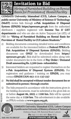 COMSATS University Islamabad Tender Notice